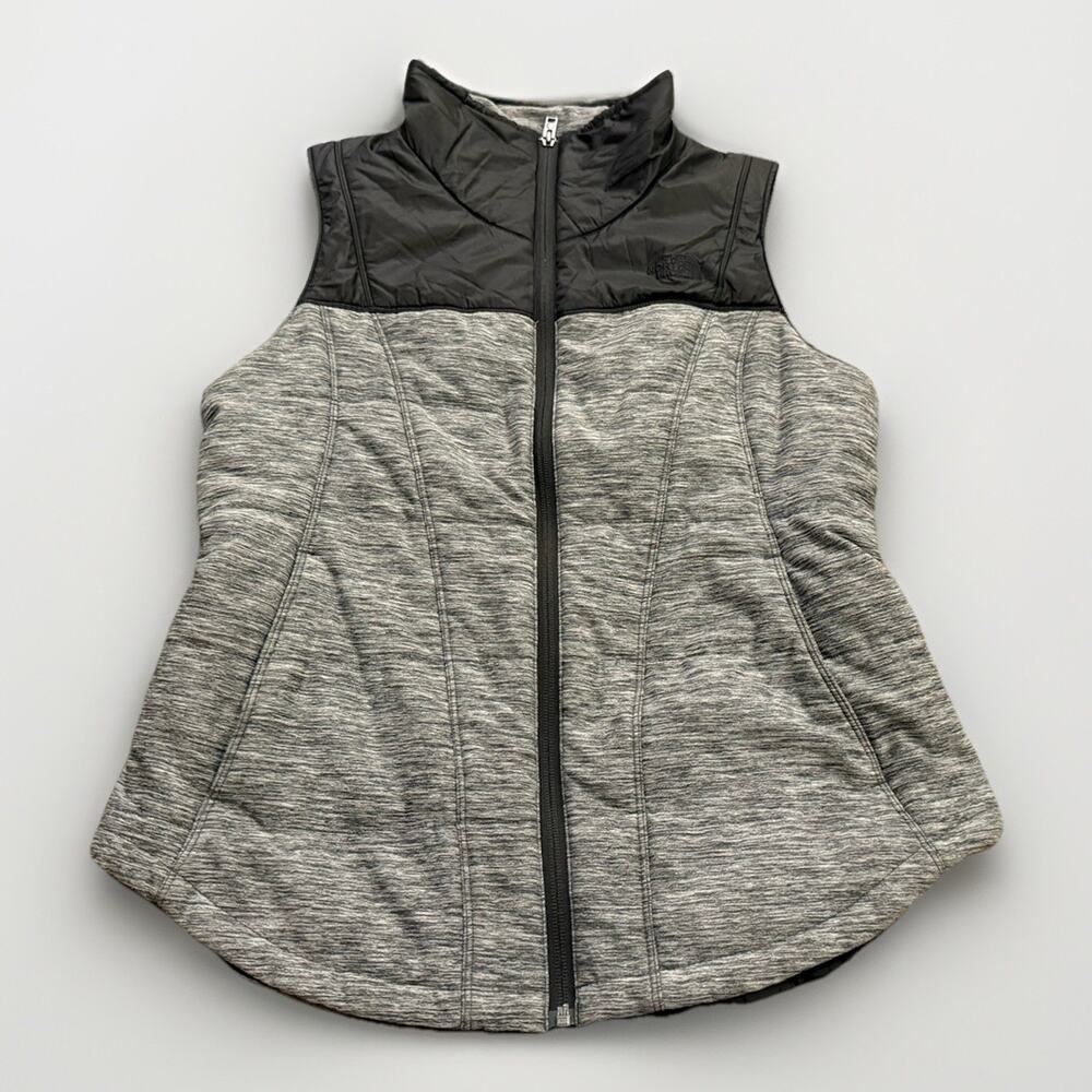The North Face Womens Gray Black Sleeveless Pockets Full-Zip Puffer Vest Size M